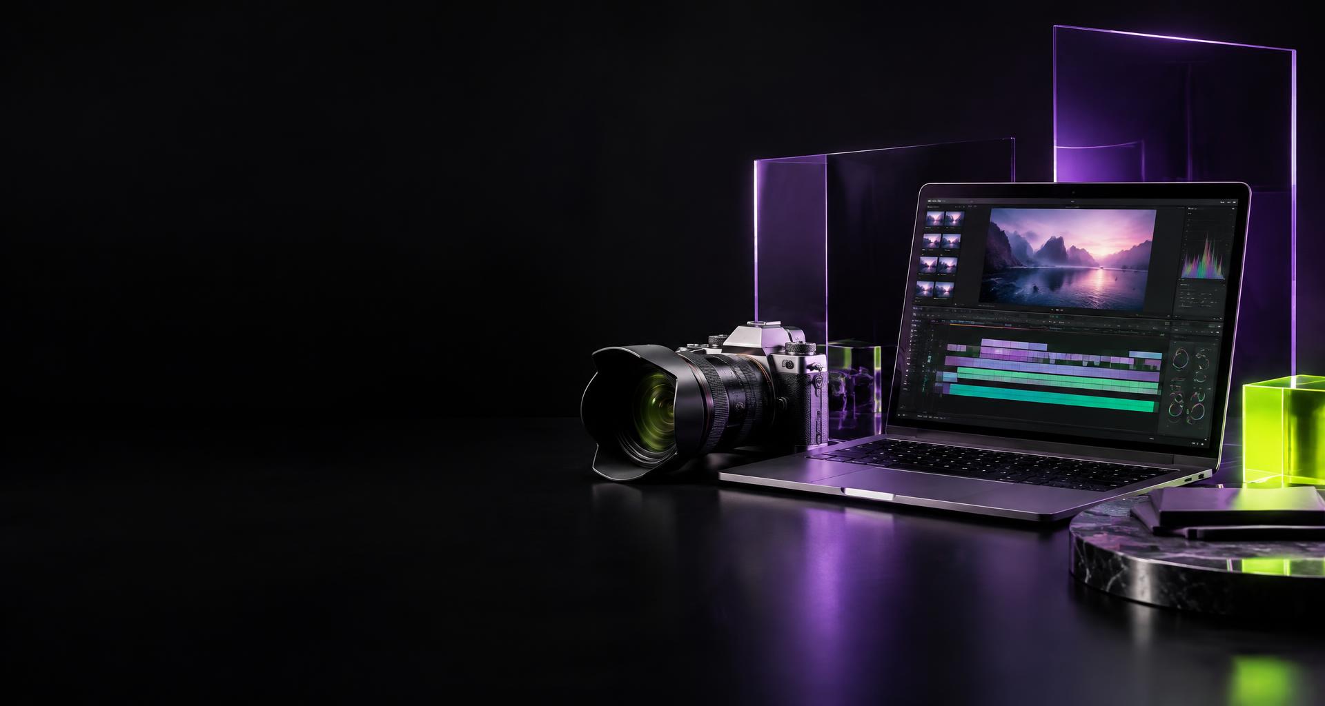 A camera and creative video editing workspace